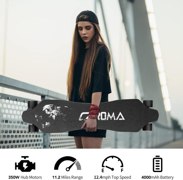Caroma Electric Skateboards with Remote, 350W/700W Hub-Motor Electric Longboard for Adults Teens, 12.4MPH/18.6MPH Top Speed, 11Miles/12 Miles Max Range