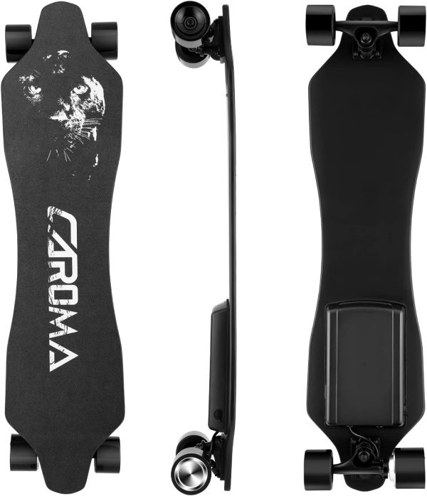 Caroma Electric Skateboards with Remote, 350W/700W Hub-Motor Electric Longboard for Adults Teens, 12.4MPH/18.6MPH Top Speed, 11Miles/12 Miles Max Range