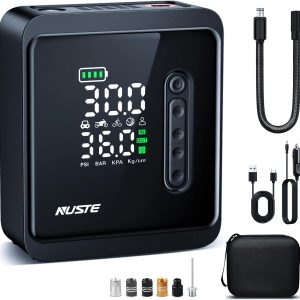 NUSTE Tire Inflator Portable Air Compressor, 3X Fast Cordless Air Pump 15000mAh Battery & 12V DC Dual Power Electric Tire Pump, 150PSI, with LCD Dual Screen for Car Motorcycle Bike Ball