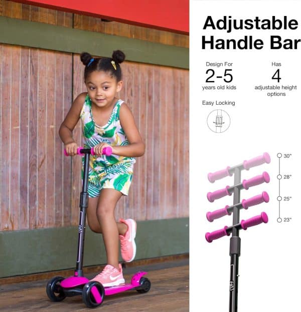 6KU Scooter for Kids Ages 3-5 with Flash Wheels, Kids Scooter 4 Adjustable Height, Toddler Scooter Extra-Wide PU LED Wheels, 3 Wheel Scooter for Kids for Girls & Boys Learn to Steer…