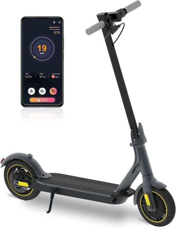 Electric Scooter 10" Solid Tires 600W Peak Motor -19 Mph Speed Folding e Scooter for Adults,with Smart App,Al Alloy Frame and Dual Brakes