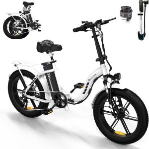 EVERCROSS EK6 Electric Bike 20" x 4.0 Fat Tire Foldable Electric Bicycle with 48V 15Ah Removable Battery, 750W Commute Beach Step-Thru Ebike for Adults, Dual Shock Absorber and Shimano 7 Speed