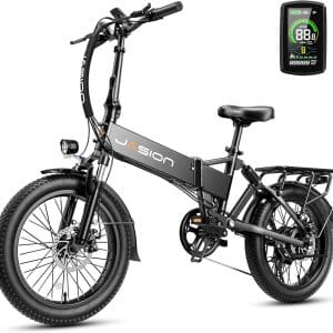 Jasion EB7 2.0 Electric Bike for Adults, 45 Miles 21MPH Top Speed Ebike with 500W Motor, 48V 10AH Built-in Battery,Folding Electric Bicycles with Dual Suspension, 20" Fat Tire, Efficient 7-Speed