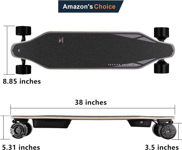 WOWGO Electric Skateboard with 12S 216Wh Battery Dual 550W Motors, E Longboard for Beginners Adults Max Load 330 LBS, 90mm Wheels Skateboards with 14.3 Miles Range -2S MAX