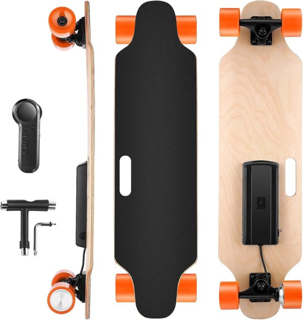 Caroma Electric Skateboards for Adults, 350W Electric Longboard with Wireless Remote, 12.4 MPH Top Speed, 8 Miles Max Range Electric Board for Teens