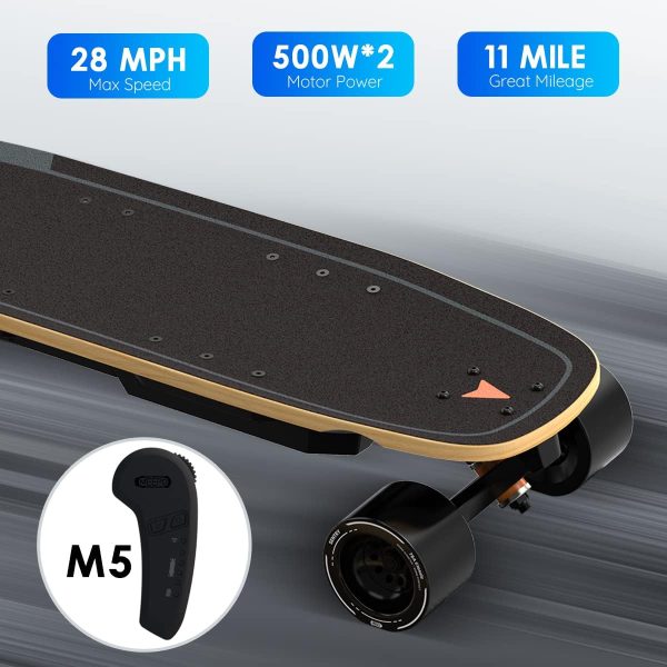 MEEPO Electric Skateboard with Remote, 28 MPH Top Speed, 11 Miles Range,330 Pounds Max Load, Maple Cruiser for Adults and Teens, Mini5