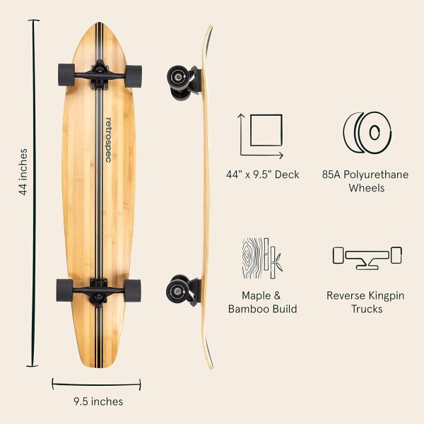 Retrospec Zed Longboard Skateboard Complete Cruiser | Bamboo & Canadian Maple Wood Cruiser w/ Reverse Kingpin Trucks for Commuting, Cruising, Carving & Downhill Riding
