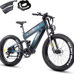 FREESKY 35MPH Electric Bike for Adults, 1000W BAFANG Motor(Peak 1600W) 27AH Dual Battery 26”Fat Tire Mountain E-Bikes Full Suspension Long Range Ebike