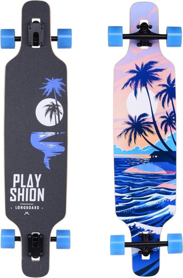 Playshion Longboard Skateboard Cruiser | 39" Drop Through Long Board | 42" Pintail Longboards