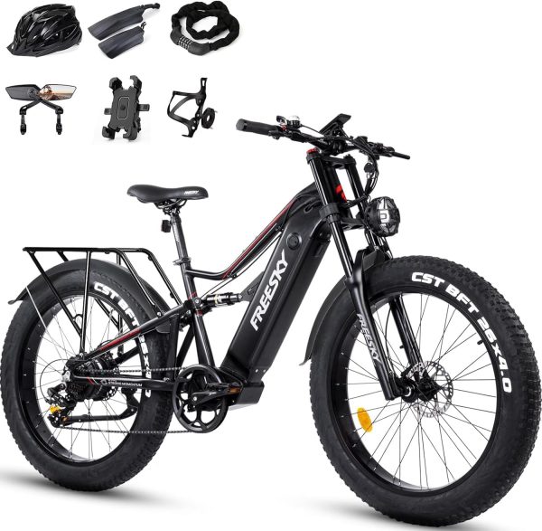 FREESKY Electric Bike for Adults 1000W BAFANG Motor 48V 20Ah Samsung Cells Battery 26" Fat Tire Full Suspension 35MPH Ebike