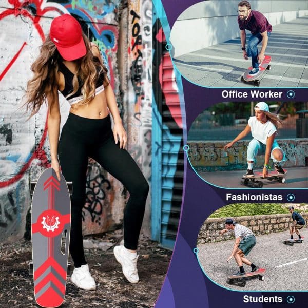 Caroma Electric Skateboards with Wireless Remote Control, Max 12.4 MPH and 8 Miles Range, Electric Skateboards for Adults and Beginners, Ideal Skateboard Gifts for Kids Adults